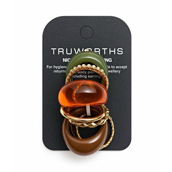 Truworths Jewelry - Truworths Gold Tone & Resin Ring Set – Nickel Free – Green Orange Brown Domes +
